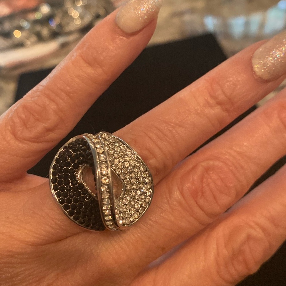 Ebony and Crystal Cocktail Ring